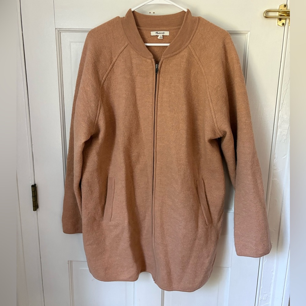 Madewell Bomber-Sweater-Jacket in Bright Apricot, Size Extra Large (XL) - Picture 3 of 11
